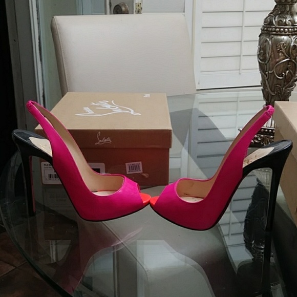 Louboutin Flo Sling patent neon peep toe slingback - Picture 3 of 6